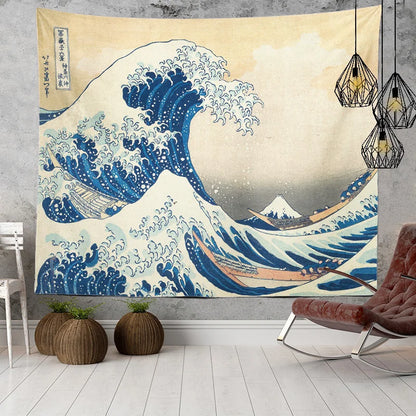 Japanese Kanagawa Big Wave Tapestry Psychedelic Tapestry Teen Indie Room Decor Macrame Wall Hanging Large Fabric Wall Tapestry