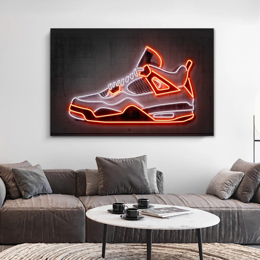 Neon Light Effect Sneakers Canvas Painting Posters Prints Modern Nordic Gym Shoes Wall Art Pictures for Living Room Home Decor - NICEART