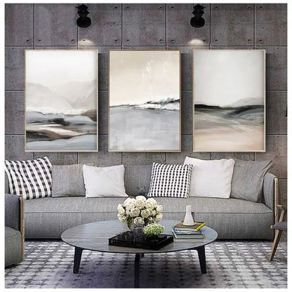 Landscape Poster Beige And Grey Decorative Paintings Abstract Wall Art Watercolor Canvas Painting Neutral Home Decor Artwork - NICEART