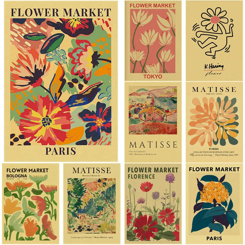Flower Market Posters Retro Kraft Paper Prints Poster DIY Vintage Home Room Florist Shop Decor Aesthetic Keith Art Wall Painting - niceart