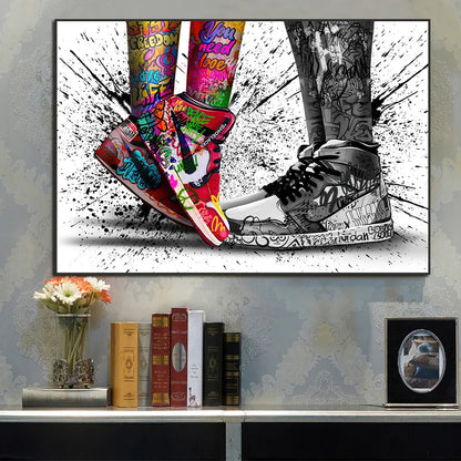 Graffiti Tide Brand Sneakers Poster Print Wall Art Canvas Painting Modern Pop Art Home Decorative Painting For Living Room Decor - NICEART