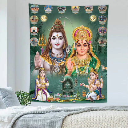 2022 Indian God Thailand Religion Shiva Ganesha Parvati Buddhism Meditation Mats Carpet Mandala Hippe Tapestry Wall Hanging