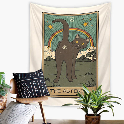 75x58cm Mystery Divination Cat Tarot Card Tapestry Wall Hanging Boho Hippie Sun Moon Star Cloth Tapestry Interior Dorm Decor