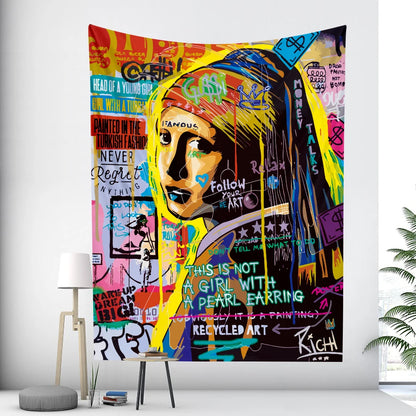 Beautiful character graffiti psychedelic scene home decoration tapestry hippie noshian room decorative background wall