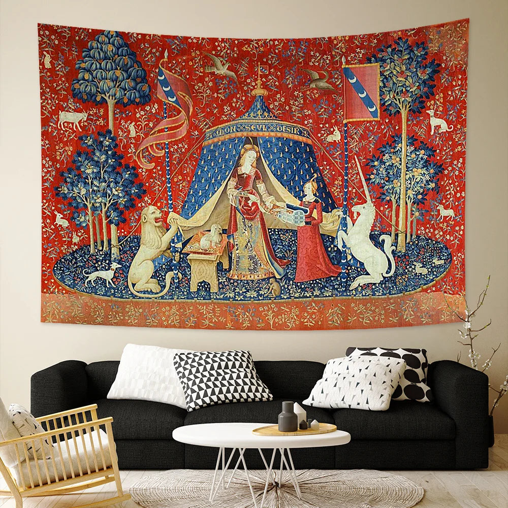 Lady And The Unicorn Tapestry Medieval Tapestry Wall Hanging Printed Home Decor Tapestries Background Room Covering For Bed