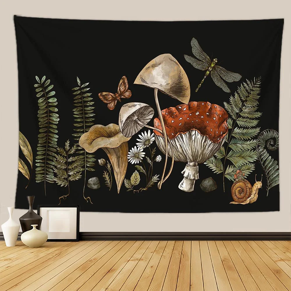 Mystery Vintage Tarot Mushroom Tapestry Wall Hanging Witch Hand Mural Botanical Butterfly Sun and Moon Hippie Aesthetic Tapestry