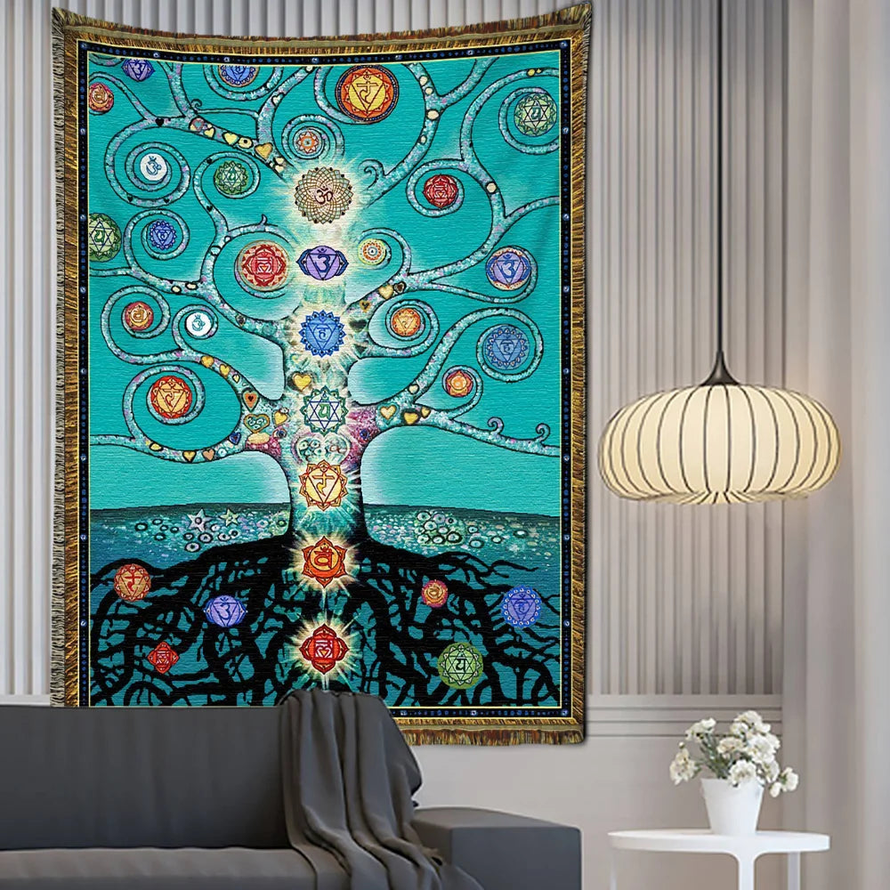 Seven Chakra Tree of Life Tapestry Fortune Tree Totem Background Tapestry Wall Hanging Bohemian Style PsychedelicTaro Home Decor - NICEART