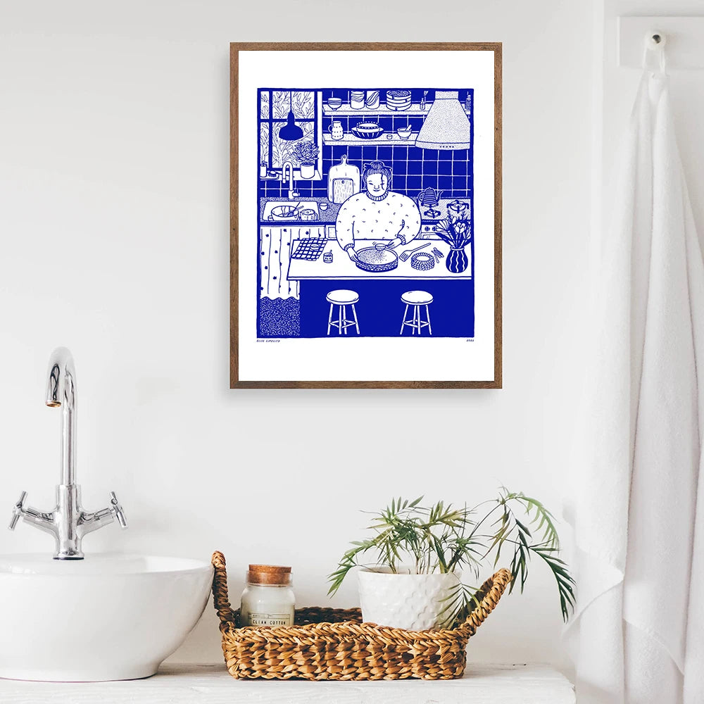 Blue Picture Kitchen Living Art Poster Print Simplicity White Abstract Retro Canvas Painting Room Home Decor SwimNordic Refuge - NICEART