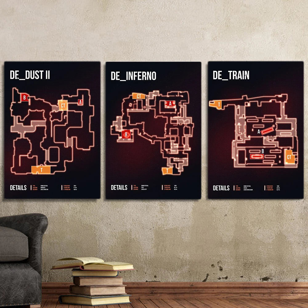 Csgo Maps First Person Shooter Game Posters Wall Art Canvas Prints Paintings for Living Room Home Internet Cafe Decor Pictures - niceart