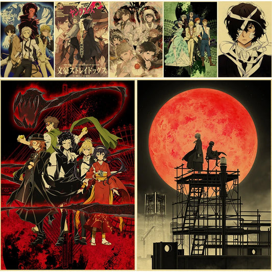 Anime Bungou Stray Dogs Poster Retro Kraft Paper Prints Vintage Poster Wall Art Painting Bar Home Living Room Decoration Picture - NICEART