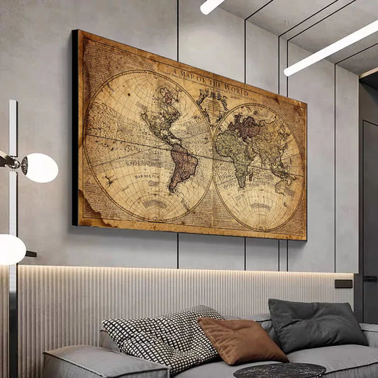 Map Of The World Retro Old Picture Canvas Vintage Earth Painting For Living Room Poster Prints Home Office Study Wall Art Decor - niceart