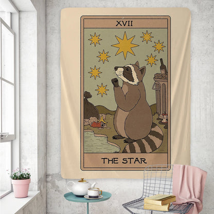 Cute Raccoon Tarot Tapestry Phycadelic Wall Hanging Mysterious Art Wall Boho Witchcraft Hippie Kawaii Aesthetic Room Home Decor - NICEART