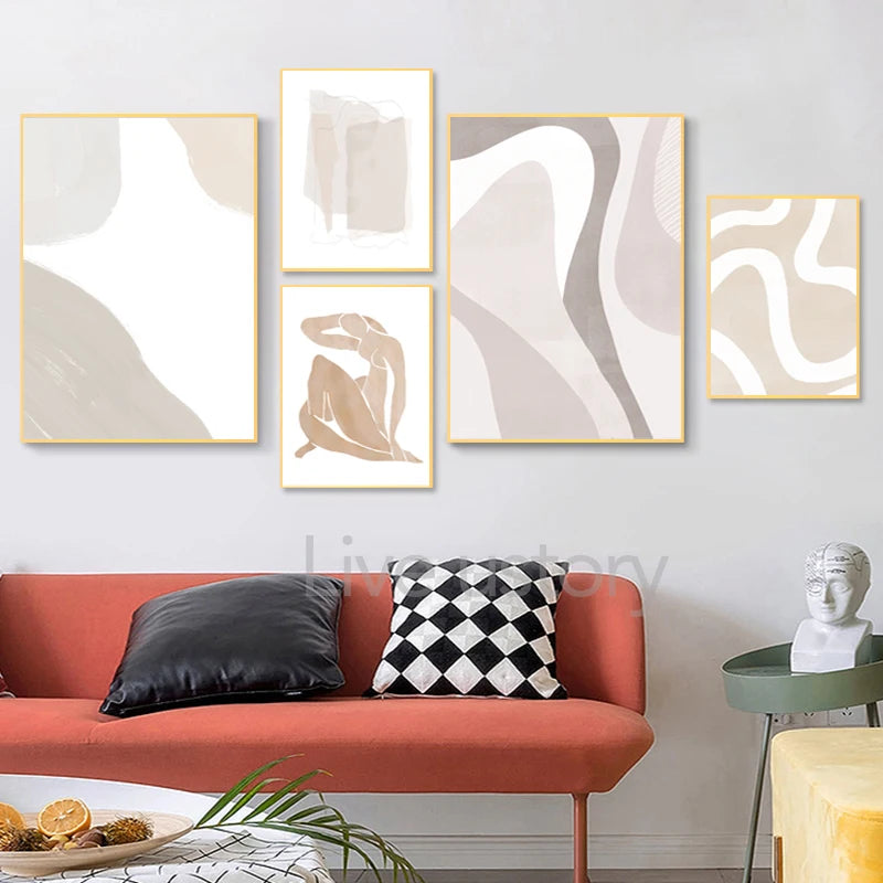 Earth Tone Abstract Geometry Canvas Painting Beige Gray Neutral Color Poster Wall Pictures Boho Wall Art Print Living Room Decor - NICEART