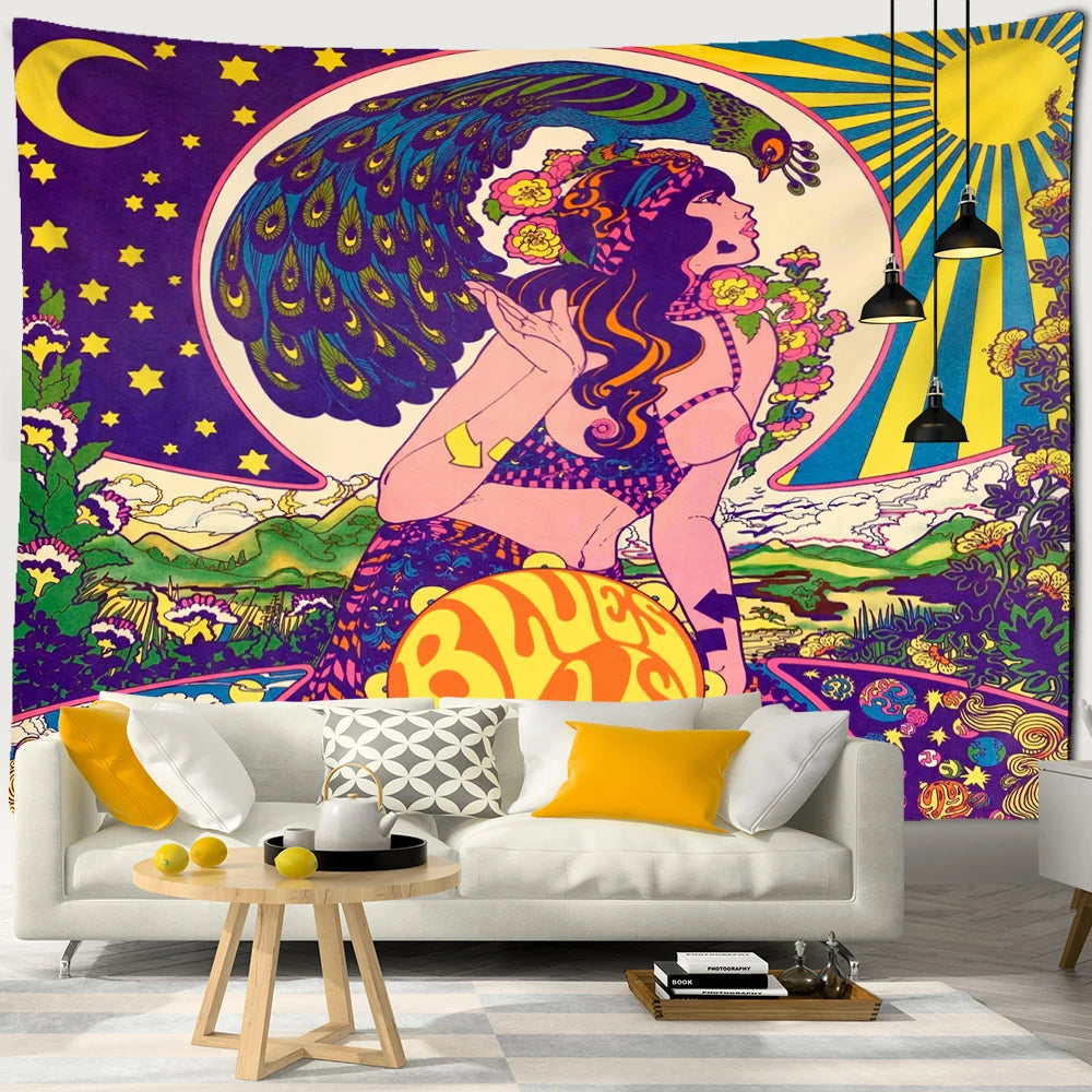 Kawaii Women Wall Hanging Tapestry Anime Cute Girl Illustration Aesthetic Art Tapiz Hippie Room Dorm Decor