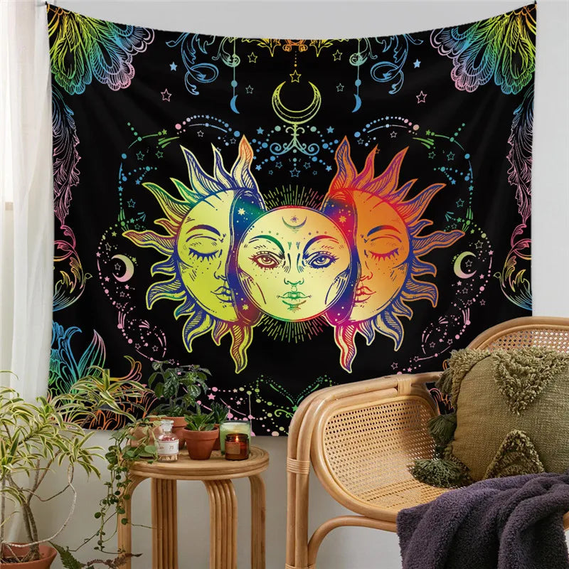 Psychedelic Mushroom Tapestry Indian Tapestry Wall Hanging Bohemian Psychedelic Witchcraft Sunn Moon Tapestry Tapiz