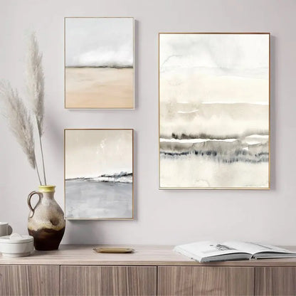 Landscape Poster Beige And Grey Decorative Paintings Abstract Wall Art Watercolor Canvas Painting Neutral Home Decor Artwork - NICEART