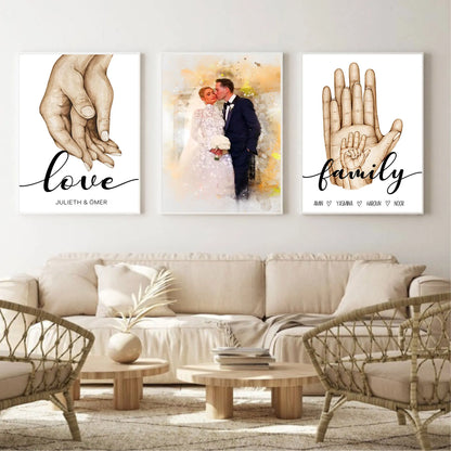 Personalized Family Hands Set 3 Of Poster Lovers Gifts Canvas Painting Nordic Art Print Abstract Wall Pictures Living Room Decor - NICEART