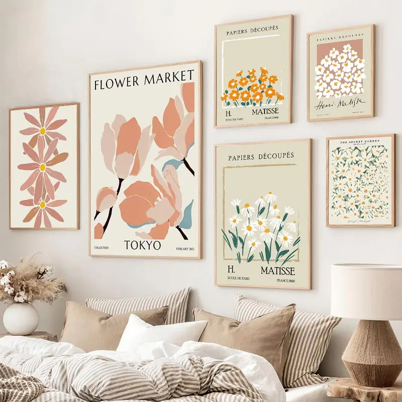 Flower Market Matisse Wall Art Canvas Painting Nordic Posters and Prints Abstract Botanical Wall Pictures for Living Room Decor - niceart