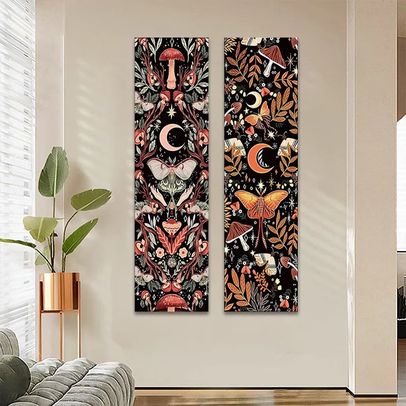 Mushroom Tapestry Wall Hanging Hippie Room Decor Botanical Vertical Moon Plant Tapestries Boho Mystical Moth Dorm Home Decor