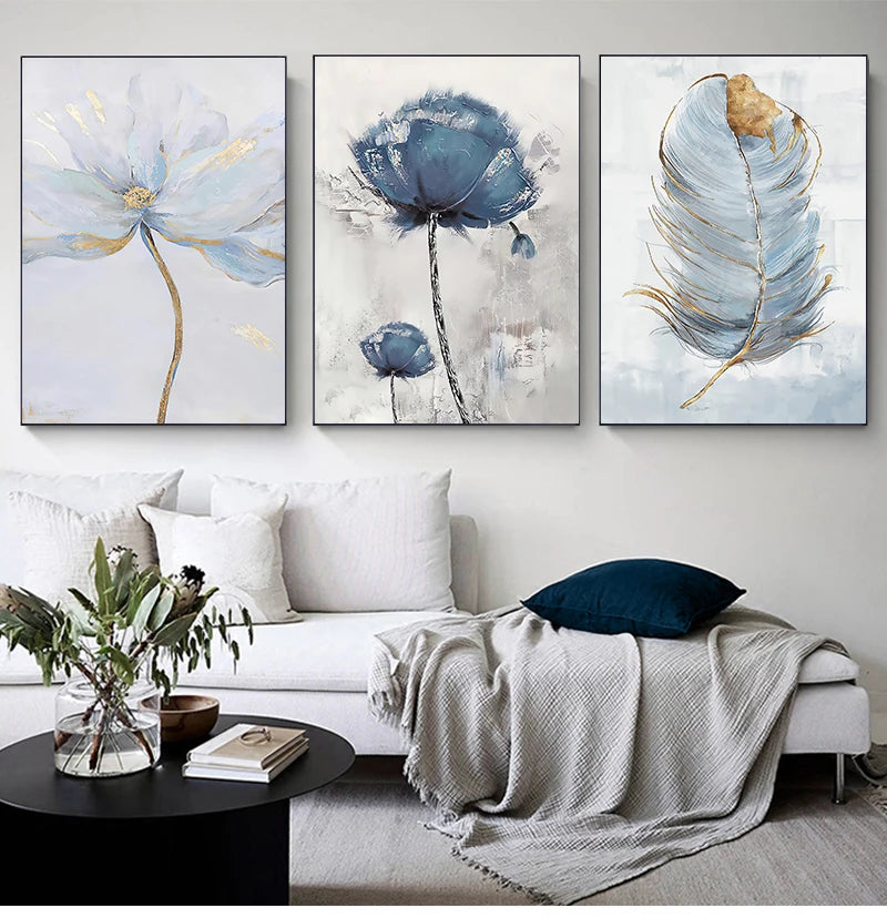 Scandinavian Flower Canvas Art Abstract Painting Print Feather Decoration Picture for Living Room Nordic Home Decor Wall Poster - NICEART