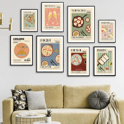 Modern Kitchen Cooking Wall Art Prints Decor Funny Delicious Foods Posters Burrito Pho Cartoon Canvas Painting Retro Bar Picture - NICEART