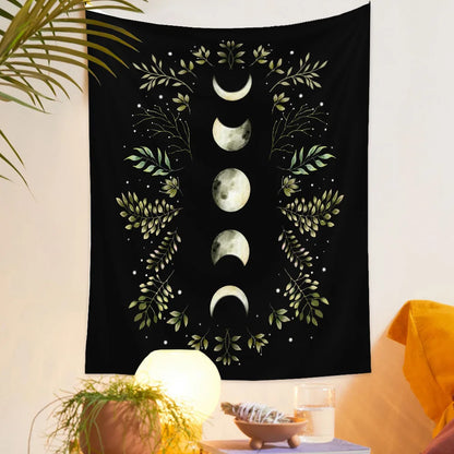 Moon Phase Tapestry Wall Hanging Black Psychedelic Tapestries Flower Starry Bohemian Tapestries Art Home Decoration