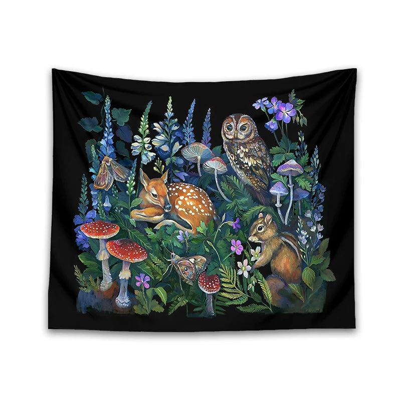 Enchanted Forest Tapestry Wall Hanging Botanical Celestial Mushroom Wild Flower Magic Wall Carpets Dorm Decor Starry Sky Carpet - NICEART