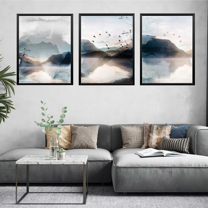 Modern Abstract Blue Watercolour Landscape Mountain Wall Art Canvas Painting Nordic Poster Print Wall Picture Living Room Decor - NICEART