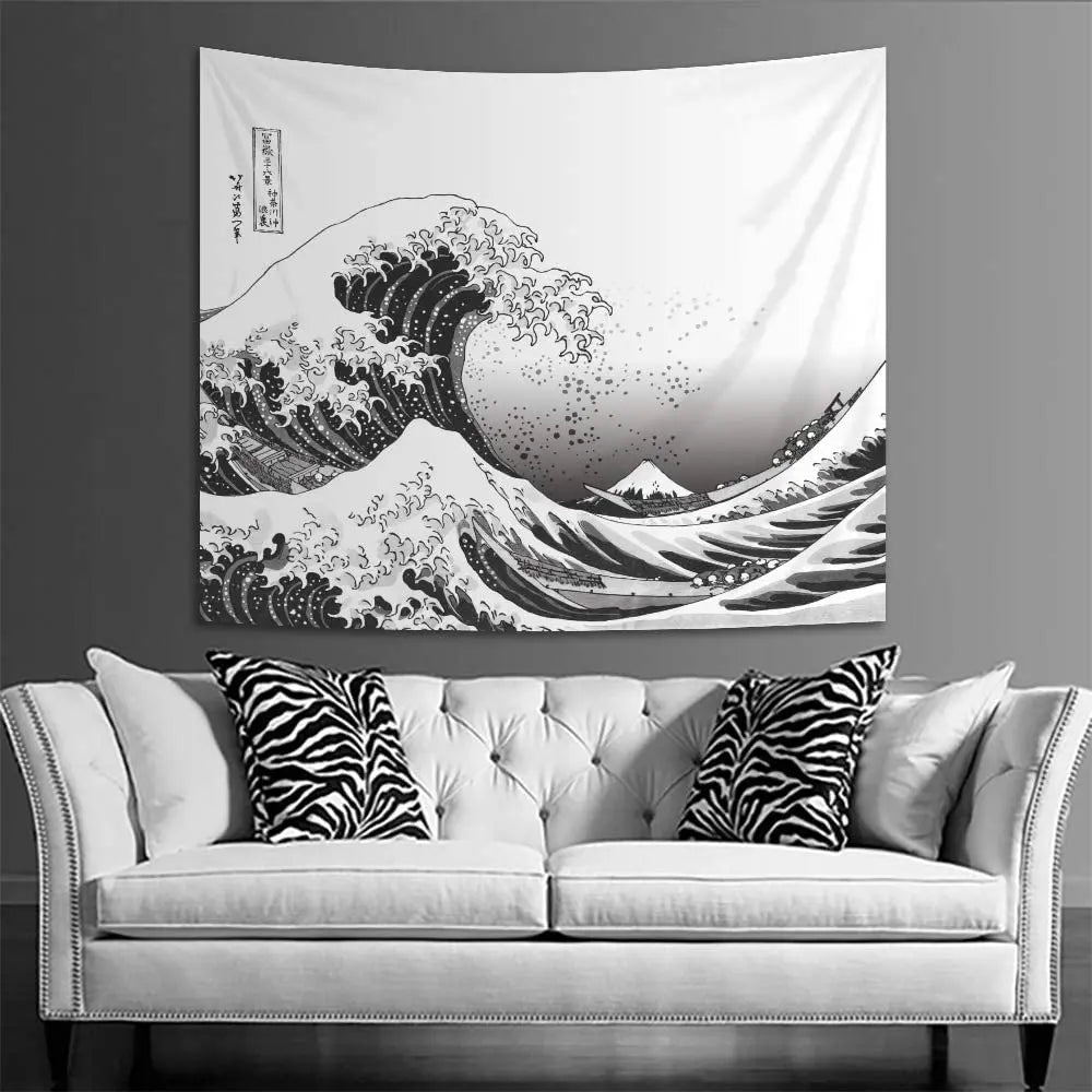 Japanese Kanagawa Big Wave Tapestry Psychedelic Tapestry Teen Indie Room Decor Macrame Wall Hanging Large Fabric Wall Tapestry