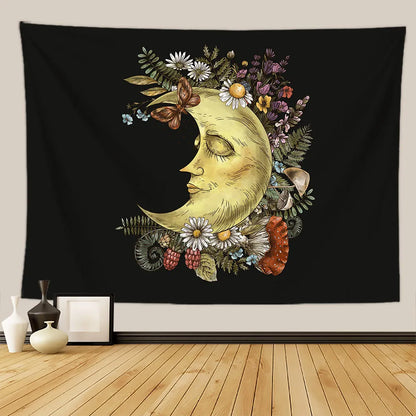 Mystery Vintage Tarot Mushroom Tapestry Wall Hanging Witch Hand Mural Botanical Butterfly Sun and Moon Hippie Aesthetic Tapestry