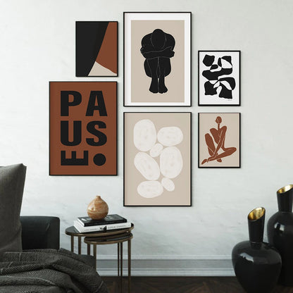 PAUSE Quote Poster Terracotta Neutral Abstract Art Print Geometric Shapes Canvas Painting Wall Picture Living Room Home Decor - NICEART