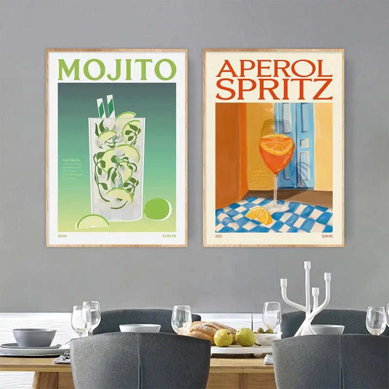 Fruit Juice Mojito Aperol Spritz Cocktail Posters Wall Art Print Sangria Drink Negroni Canvas Painting Club Bar Home Decoration - NICEART