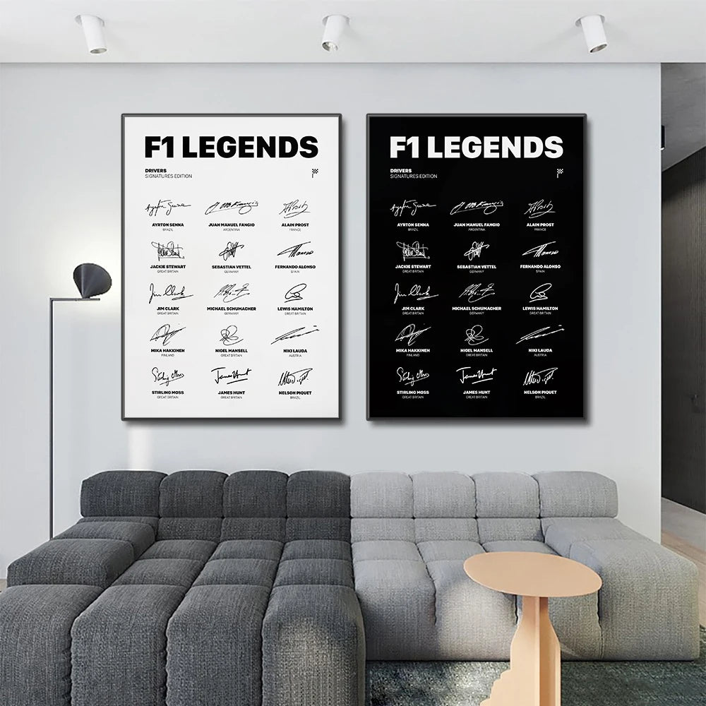 Classic Formula 1 Drivers Legends Signature Edition Wall Art Canvas Poster Print Pictures For Modern Home Decor F1 Fans Gifts - niceart