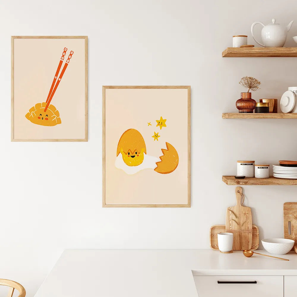 Modern Kitchen Decor Foods Cute Gyoza Egg Soy Sauce Fish Posters Nordic Canvas Painting Wall Art Print Pictures for Dinning Room - NICEART