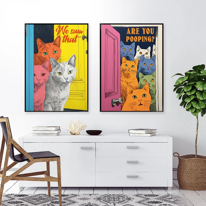 Funny Bathroom Cats Canvas Painting Animal Maximalist Posters Modern Wall Art Print Pictures for Toilet Restroom Home Decoration - niceart