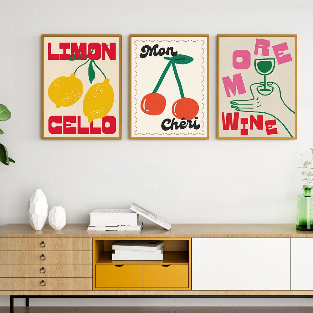 Retro Trendy Wine Cocktail Posters Lemons Flower Kitchen Wall Art Prints Abstract Pictures Canvas Painting For Dining Room Decor - NICEART