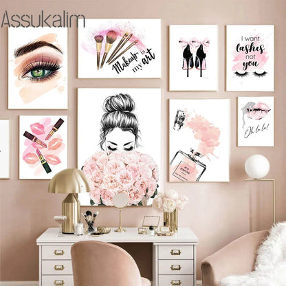 Fashion Poster Eyelash Wall Art Perfume Canvas Painting Makeup Cosmetic Print Pictures Nordic Wall Posters Girls Room Decoration - niceart