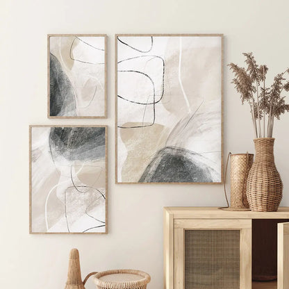 Beige Black Grey Canvas Paintings Abstract Watercolor Posters and Prints Modern Minimalist Wall Art Pictures Living Room Decor - NICEART