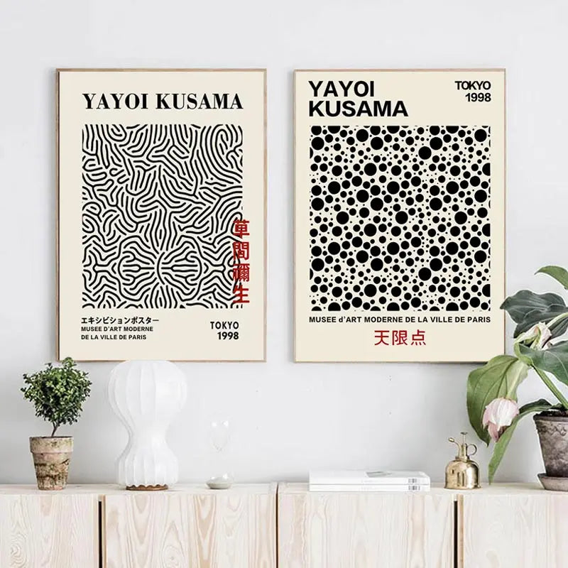 Yayoi Kusama Abstract Line Dots Canvas Art Exhibition Poster and Print Infinity Dots Painting Wall Art Picture Room Home Decor - niceart