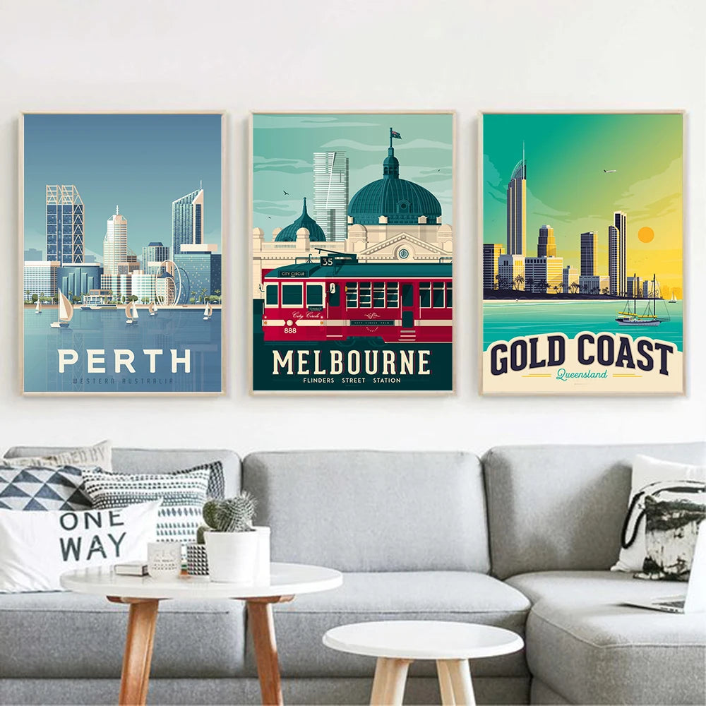 Gold Coast Melbourne Auckland Oceania Perth Travel Prints Brisbane Australia Posters Canvas Painting Nordic Decor Wall Pictures - NICEART