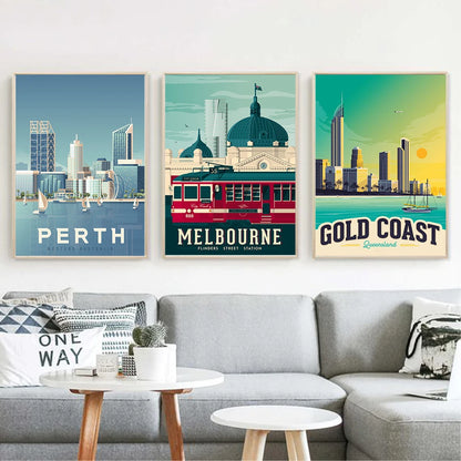 Gold Coast Melbourne Auckland Oceania Perth Travel Prints Brisbane Australia Posters Canvas Painting Nordic Decor Wall Pictures - NICEART