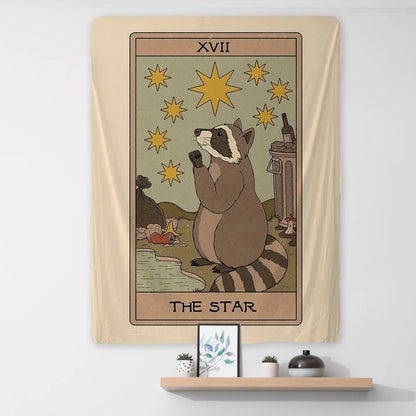 Cute Raccoon Tarot Tapestry Phycadelic Wall Hanging Mysterious Art Wall Boho Witchcraft Hippie Kawaii Aesthetic Room Home Decor