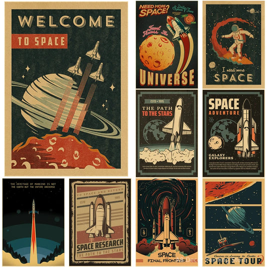 Planets and Universe Retro Space Travel Posters Astronomy Explore Prints Poster Vintage Home Room Decor Rocket Art Wall Painting - niceart