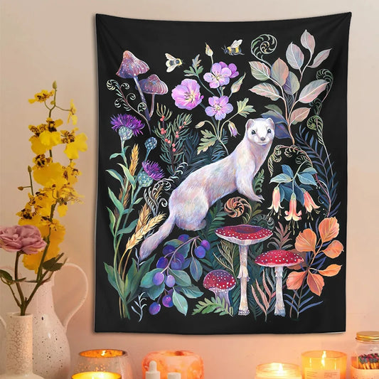 White Ermine Tapestry Wall Hanging Flower Garden Mushroom Wildflowers Bohemia Wall Carpets Home Dorm Decor Starry Sky Carpet