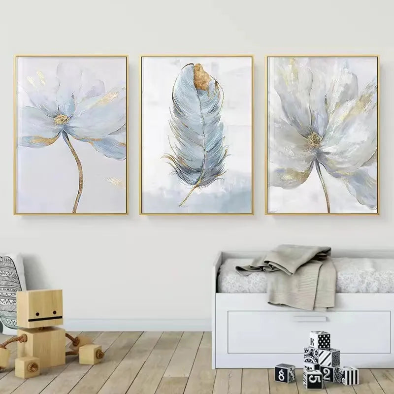 Abstract Art Painting Nordic Living Room Decor Picture Blue Gold Plant Leaves Canvas Poster Print Modern Home Decor Wall - NICEART