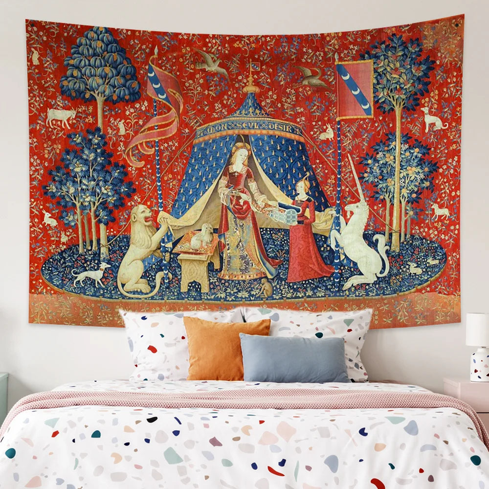 Lady And The Unicorn Tapestry Medieval Tapestry Wall Hanging Printed Home Decor Tapestries Background Room Covering For Bed