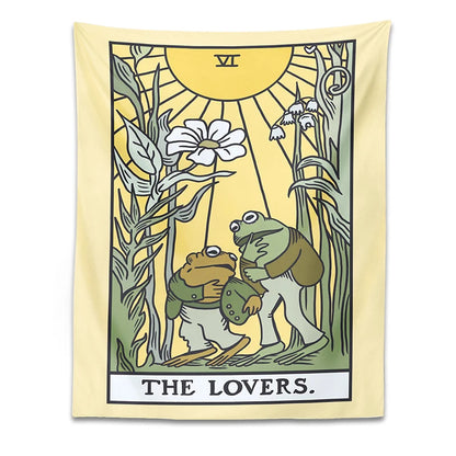 Psychedelic Frog Tarot Tapestry Wall Hanging the lovers sun flower Aesthetic Tapestries Botanical Hippie Home Decor Wall Cloth