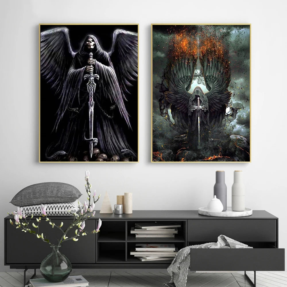 Abstract Death Angels Skull Canvas Painting Posters and Prints Wall Art Pictures for Living Room Home Decoration - NICEART