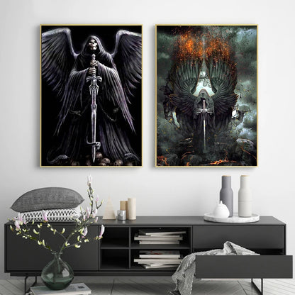 Abstract Death Angels Skull Canvas Painting Posters and Prints Wall Art Pictures for Living Room Home Decoration - NICEART