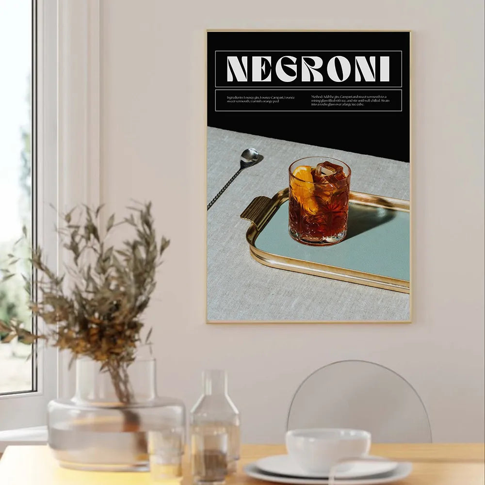 Martini Art Poster Print Negroni Cocktail Bar Wall Retro Canvas Decor Wine Painting Linving Room Home Friend Cheers Pictures - NICEART